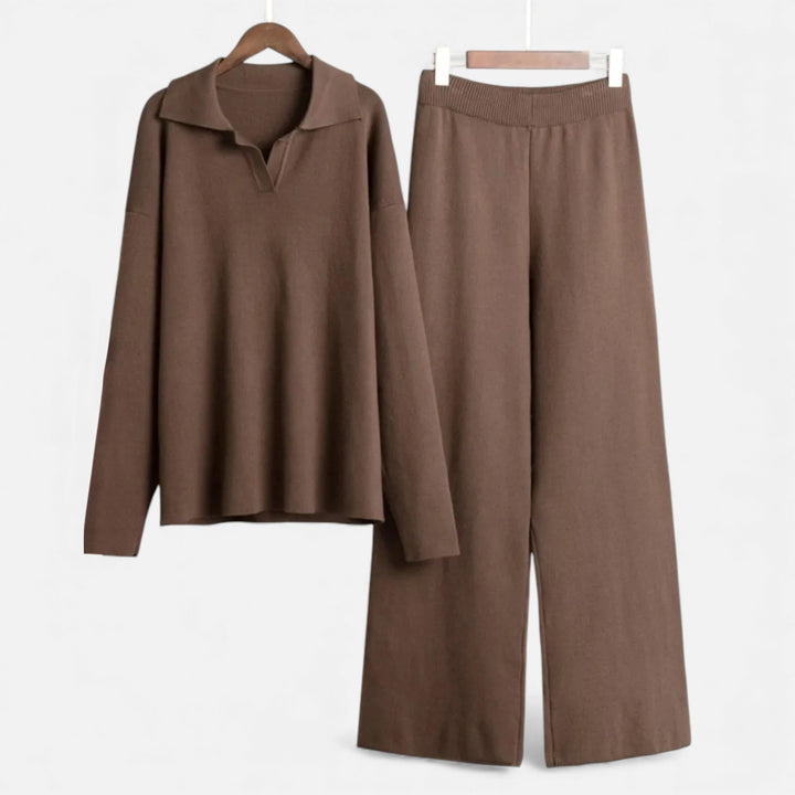 Charles Maison | Women’s Cashmere-Feel Polo Lounge Set with Elegant Knit Detail