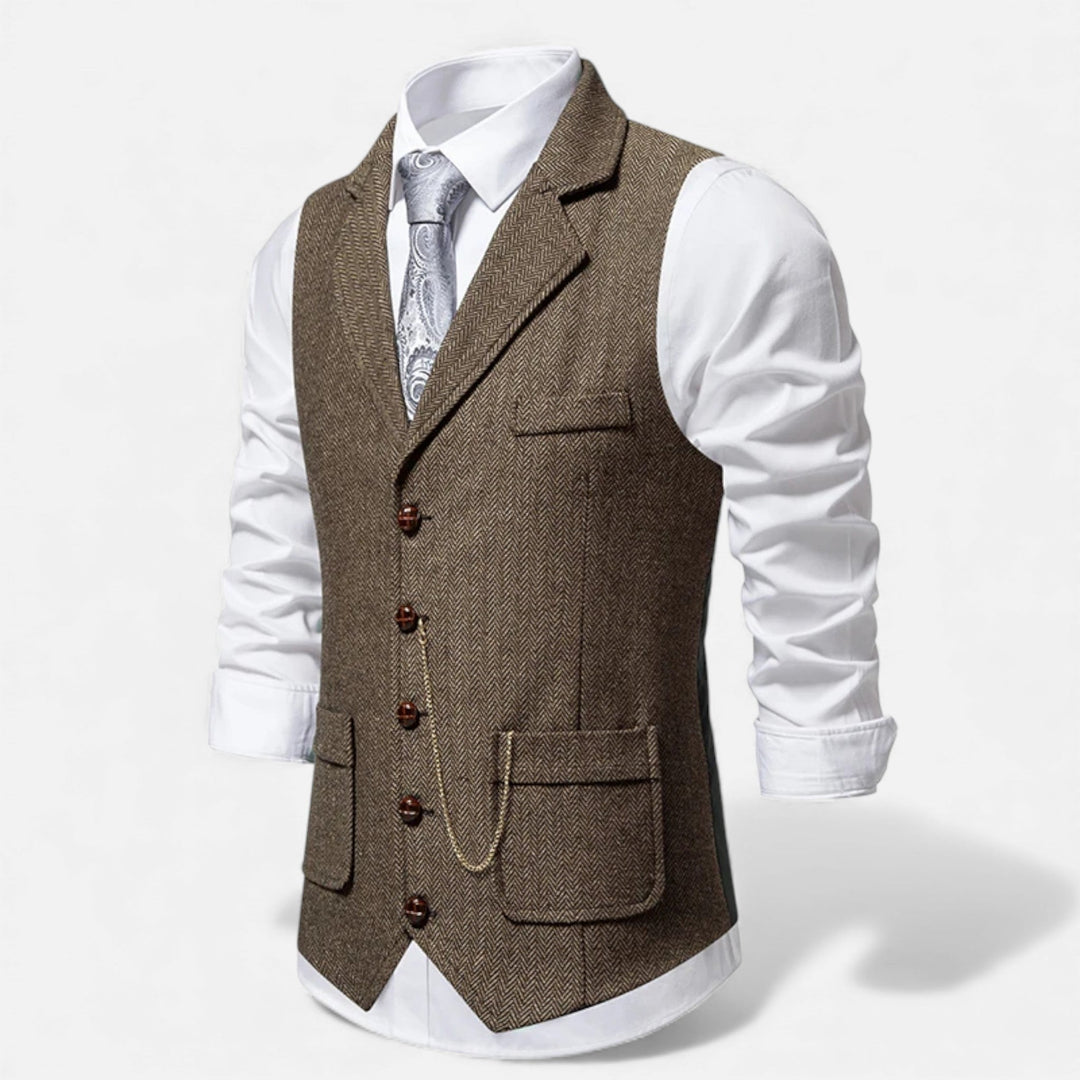 Charles Maison | Men’s Vintage Tweed Suit Vest with Lapel Chain