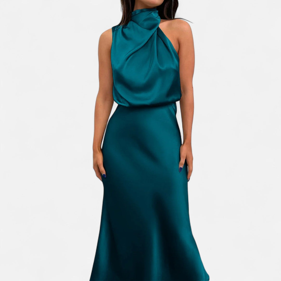 Charles Maison | Women’s Satin Sleeveless Long Dress – Fluid Drape, Timeless Elegance