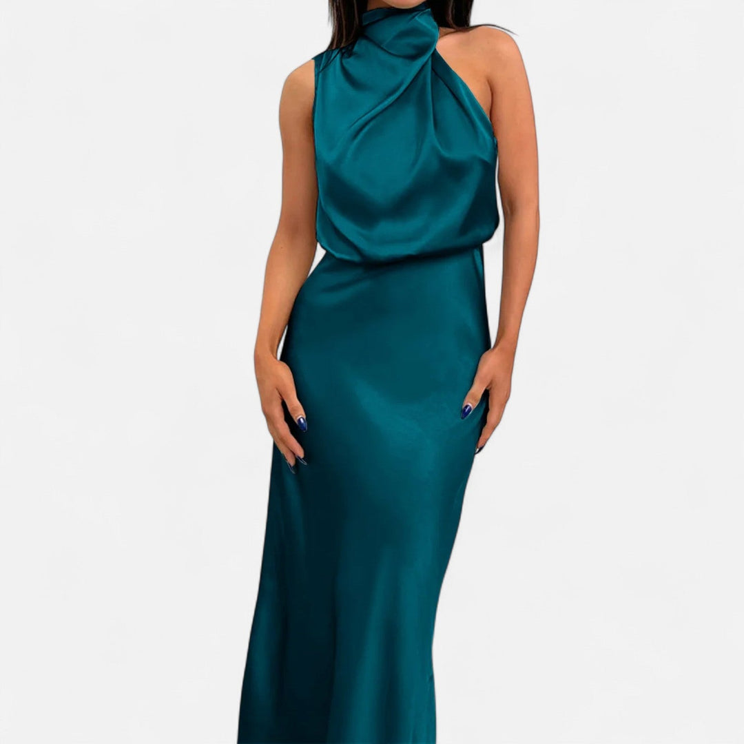 Charles Maison | Women’s Satin Sleeveless Long Dress – Fluid Drape, Timeless Elegance