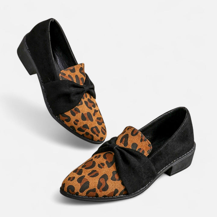 Charles Maison | Women’s Suede Loafers – Leopard Print Mid-Heel