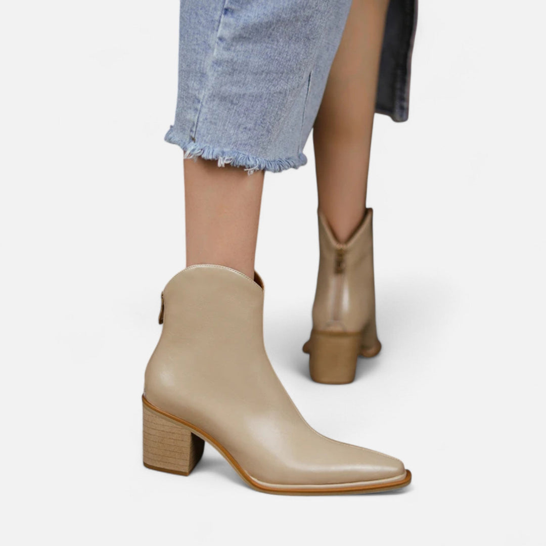 Charles Maison | Women’s Pointed Toe PU Leather Heeled Boots