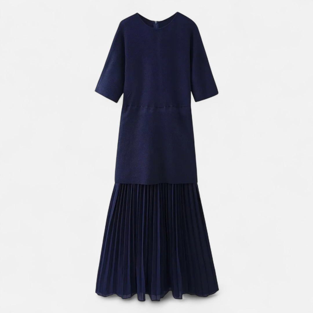Charles Maison | Women’s Vintage Pleated Dress – Half Sleeve Autumn Elegance