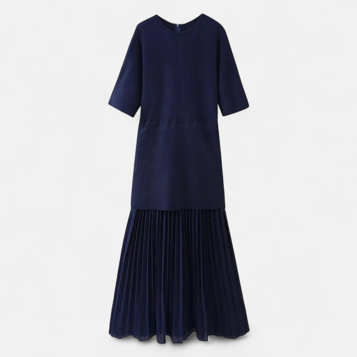 Charles Maison | Women’s Vintage Pleated Dress – Half Sleeve Autumn Elegance