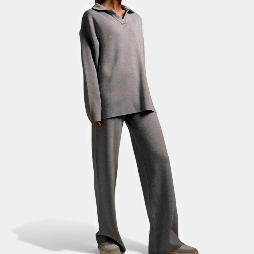 Charles Maison | Women’s Cashmere-Feel Polo Lounge Set with Elegant Knit Detail