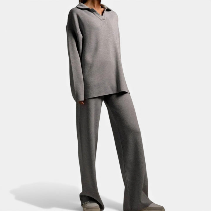 Charles Maison | Women’s Cashmere-Feel Polo Lounge Set with Elegant Knit Detail