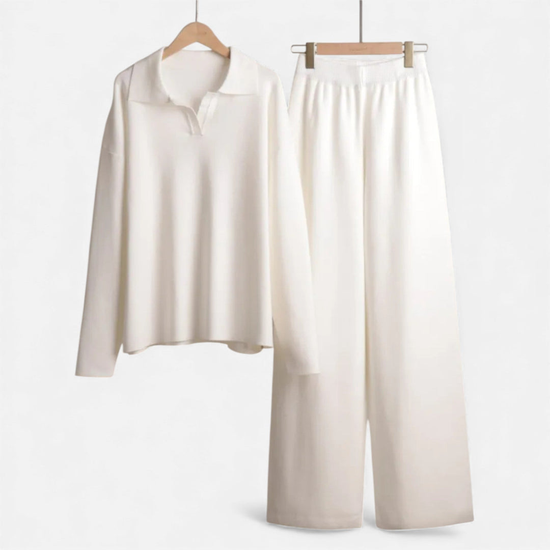 Charles Maison | Women’s Cashmere-Feel Polo Lounge Set with Elegant Knit Detail