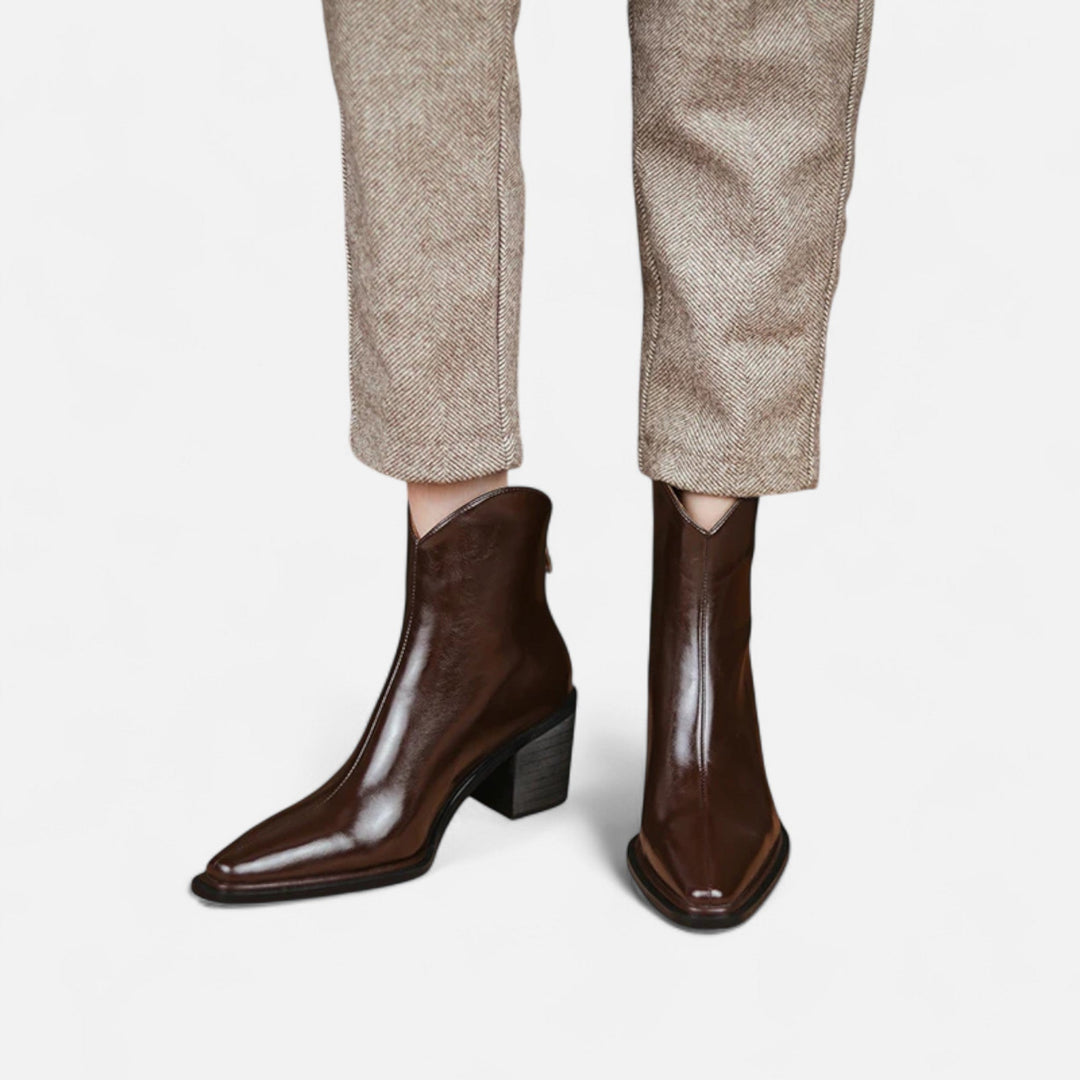 Charles Maison | Women’s Pointed Toe PU Leather Heeled Boots