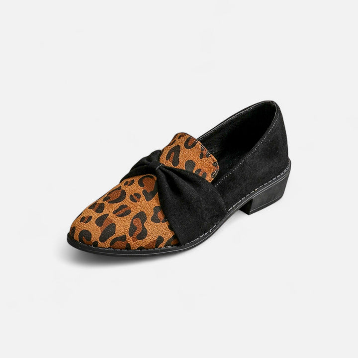Charles Maison | Women’s Suede Loafers – Leopard Print Mid-Heel