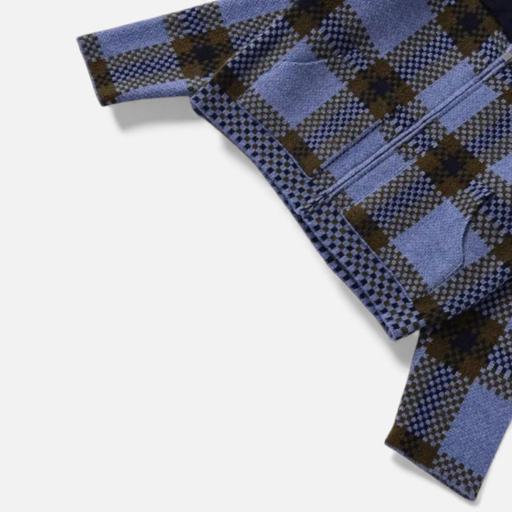 Charles Maison | Women’s Plaid Knitted Zipper Jacket with Turn-Down Collar