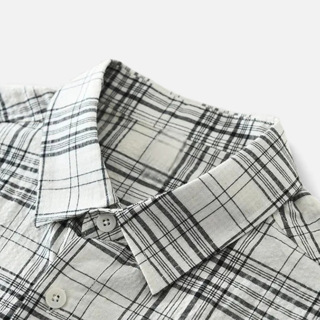 Charles Maison | Men’s Plaid Long-Sleeve Loose Shirt with Pocket