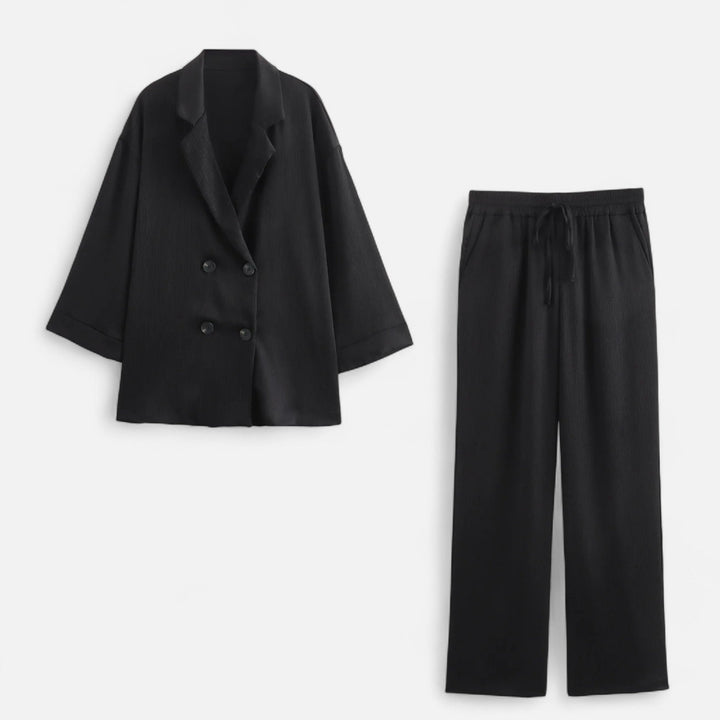 Charles Maison | Women’s Wrinkled Suit Jacket & Pants Set – Sculpted Autumn Elegance