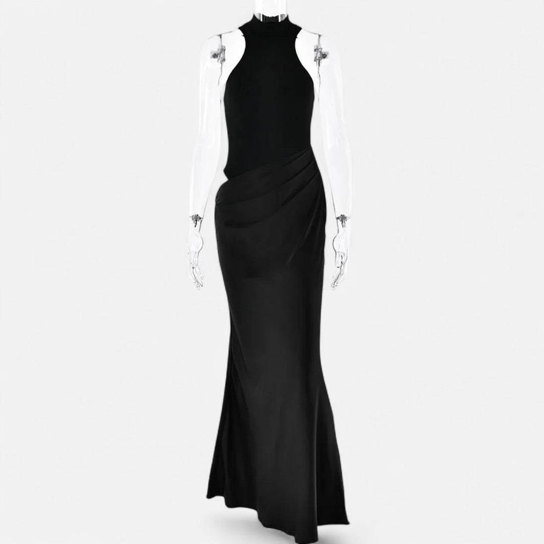 Charles Maison | Women’s Satin Hollow-Out Maxi Dress – Silken Flow, Sculpted Allure