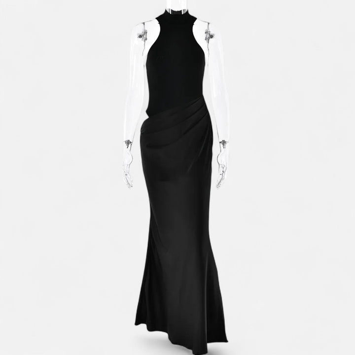 Charles Maison | Women’s Satin Hollow-Out Maxi Dress – Silken Flow, Sculpted Allure