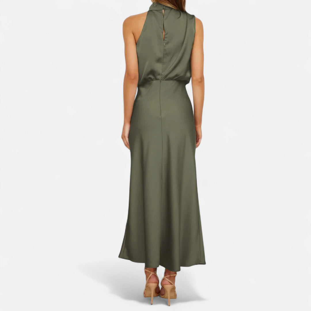 Charles Maison | Women’s Satin Sleeveless Long Dress – Fluid Drape, Timeless Elegance