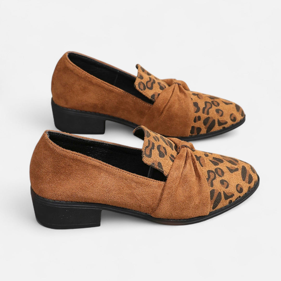 Charles Maison | Women’s Suede Loafers – Leopard Print Mid-Heel