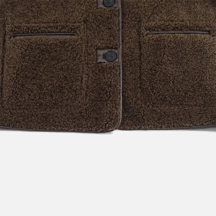 Charles Maison | Women’s Reversible Brown Teddy Jacket with Turn-Down Collar