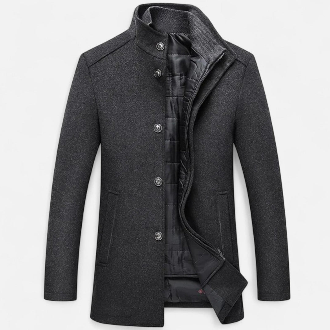 Charles Maison | Men’s Long Wool Overcoat with Vest Panel
