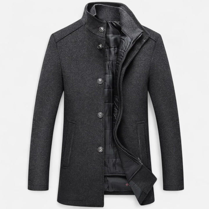 Charles Maison | Men’s Long Wool Overcoat with Vest Panel
