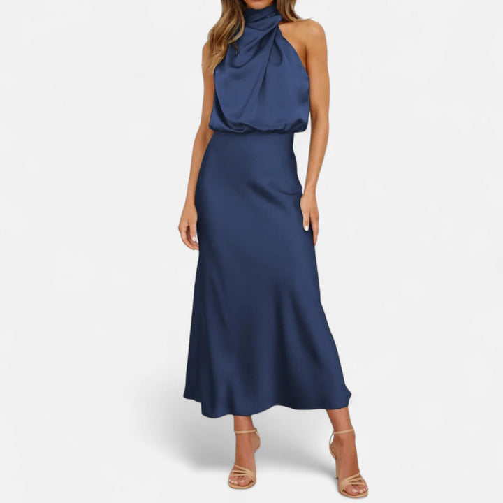 Charles Maison | Women’s Satin Sleeveless Long Dress – Fluid Drape, Timeless Elegance
