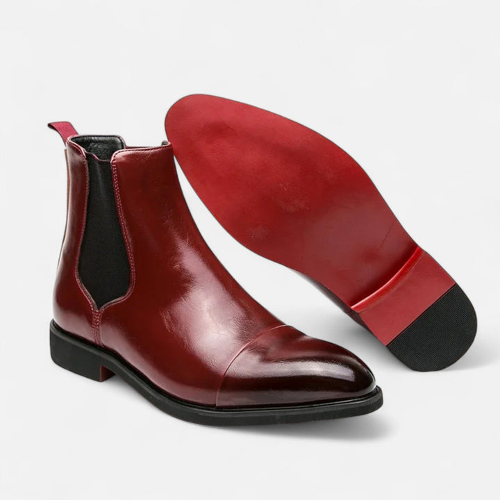 Charles Maison | Men’s Chelsea Boots in Polished Noir with Red Sole