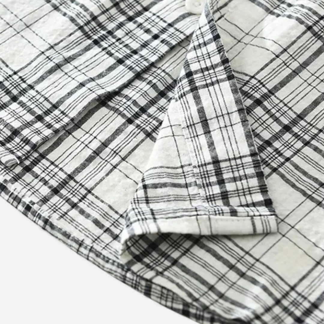 Charles Maison | Men’s Plaid Long-Sleeve Loose Shirt with Pocket