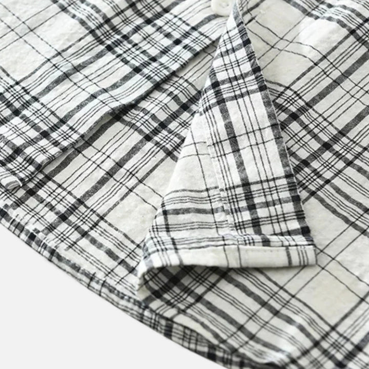 Charles Maison | Men’s Plaid Long-Sleeve Loose Shirt with Pocket