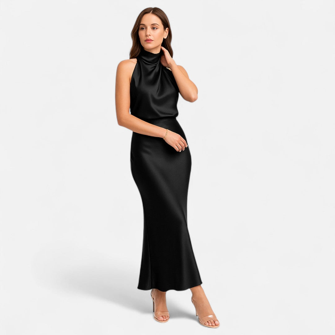 Charles Maison | Women’s Satin Sleeveless Long Dress – Fluid Drape, Timeless Elegance