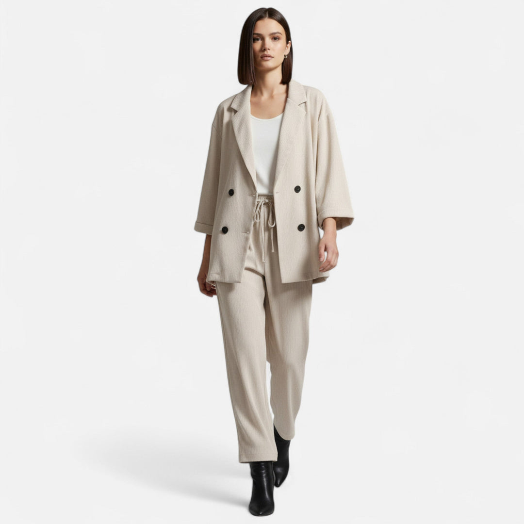 Charles Maison | Women’s Wrinkled Suit Jacket & Pants Set – Sculpted Autumn Elegance