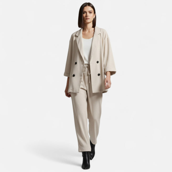 Charles Maison | Women’s Wrinkled Suit Jacket & Pants Set – Sculpted Autumn Elegance