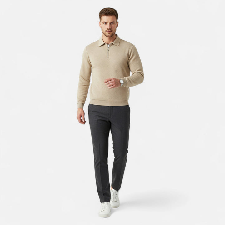 Charles Maison | Men’s Long-Sleeved Polo Shirt | Zipper Lapel