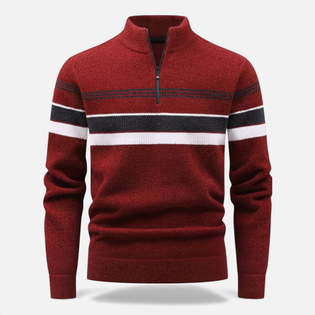 Charles Maison | Men’s Thick Half-Zip Striped Knit Sweater
