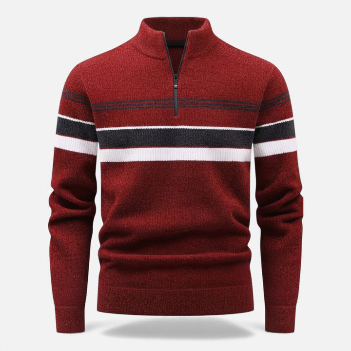 Charles Maison | Men’s Thick Half-Zip Striped Knit Sweater