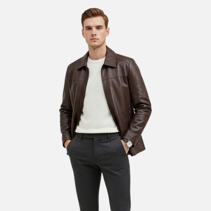 Charles Maison | Men’s PU Leather Jacket – Stand Collar Autumn Elegance