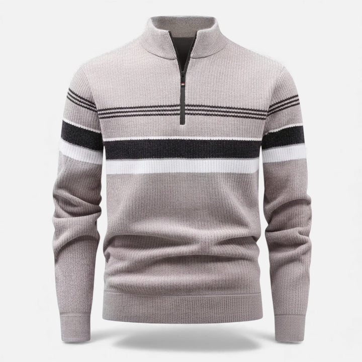 Charles Maison | Men’s Thick Half-Zip Striped Knit Sweater