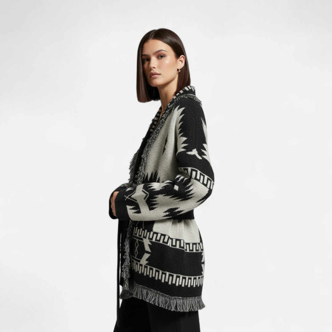 Charles Maison | Women’s 100% Cashmere Tassel Cardigan – Vintage Jacquard Elegance