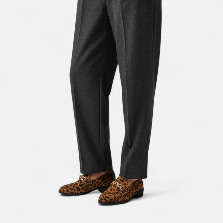 Charles Maison | Women’s Suede Loafers – Leopard Print Mid-Heel