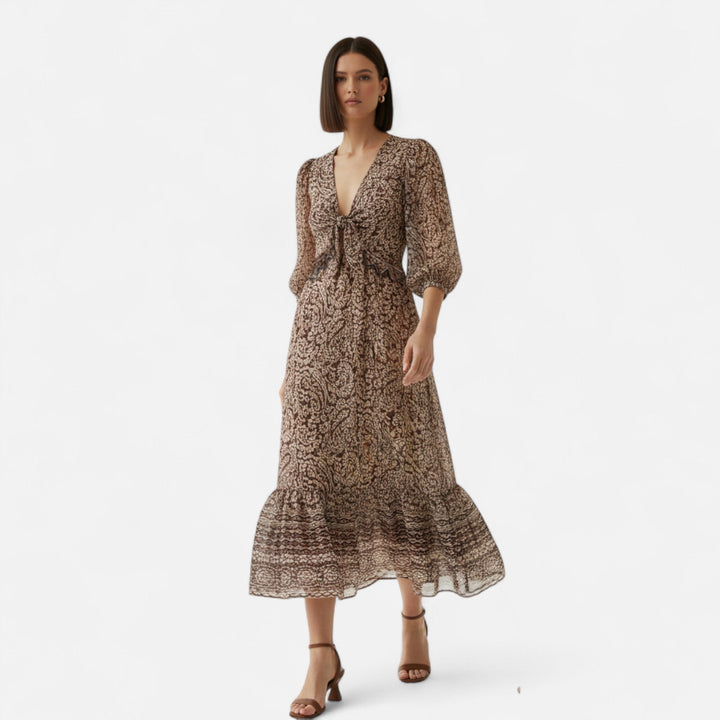 Charles Maison | Women’s Printed Midi Dress – V-Neck Autumn Elegance