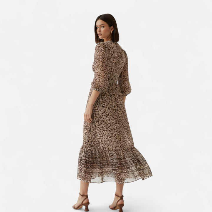 Charles Maison | Women’s Printed Midi Dress – V-Neck Autumn Elegance