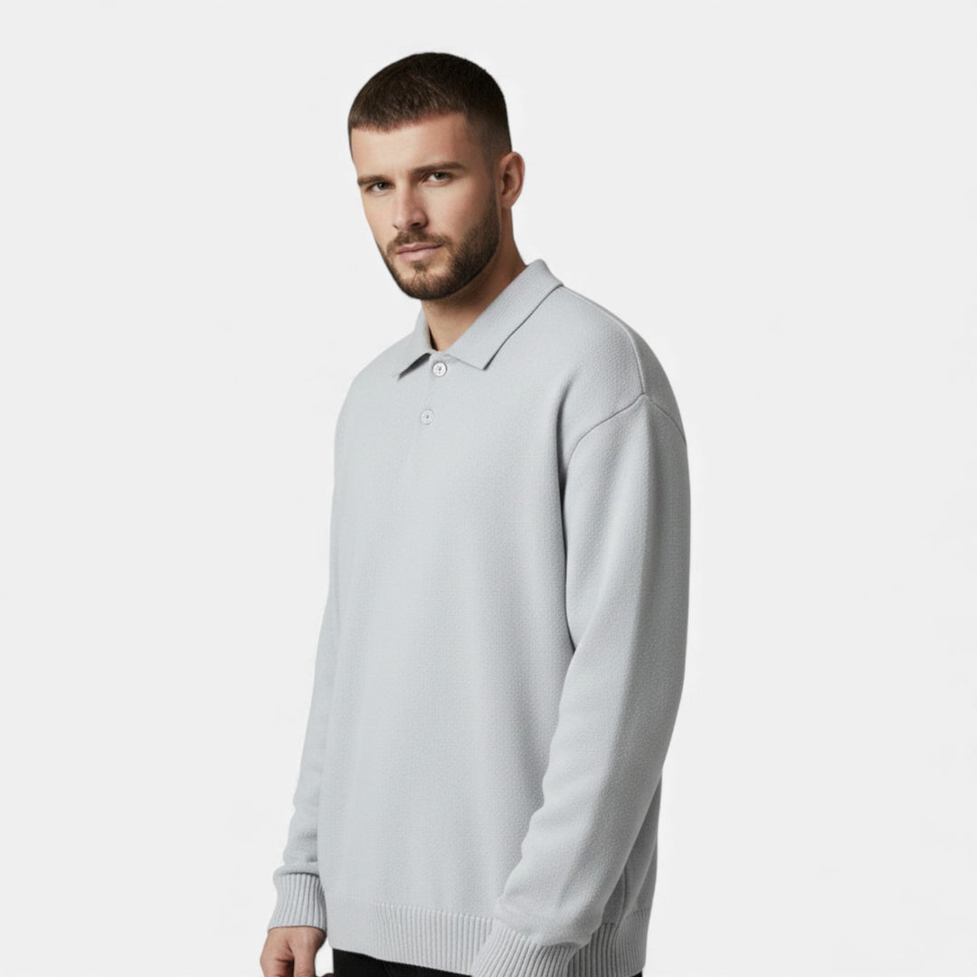 Charles Maison | Men’s Loose-Fit Button-Up Polo Sweater