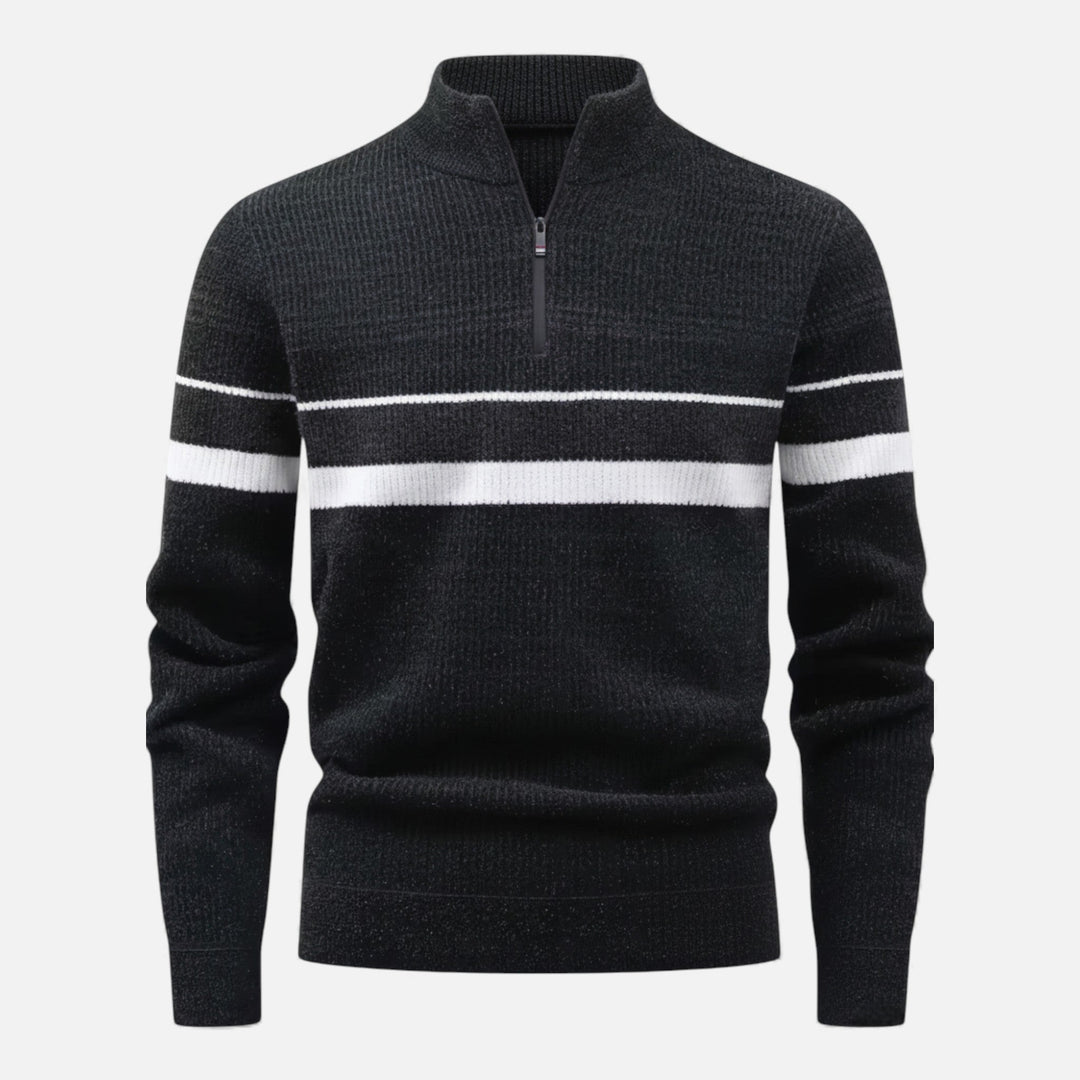Charles Maison | Men’s Thick Half-Zip Striped Knit Sweater