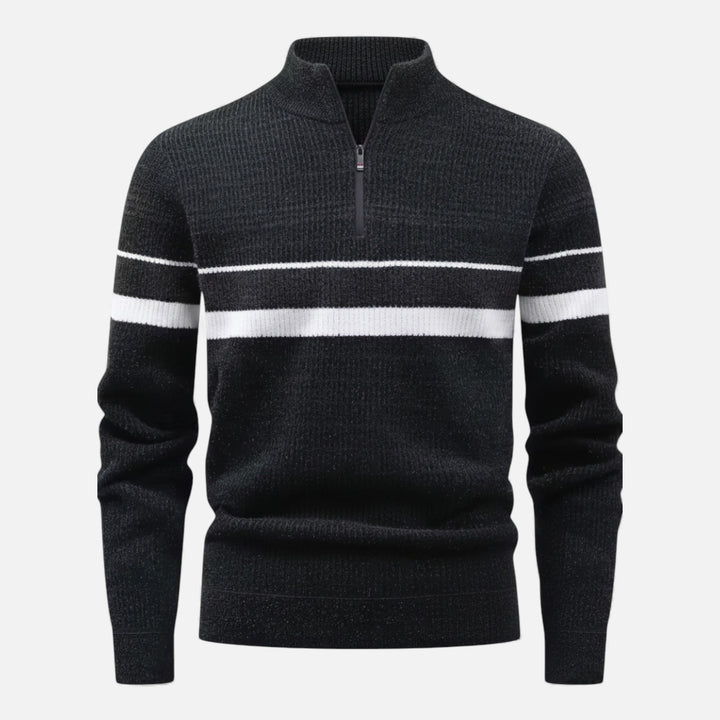 Charles Maison | Men’s Thick Half-Zip Striped Knit Sweater