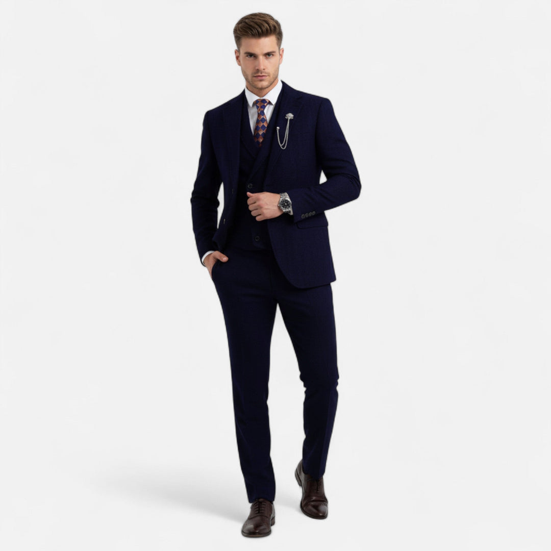 Charles Maison | Men’s 3-Piece Tweed Herringbone Double-Breasted Suit