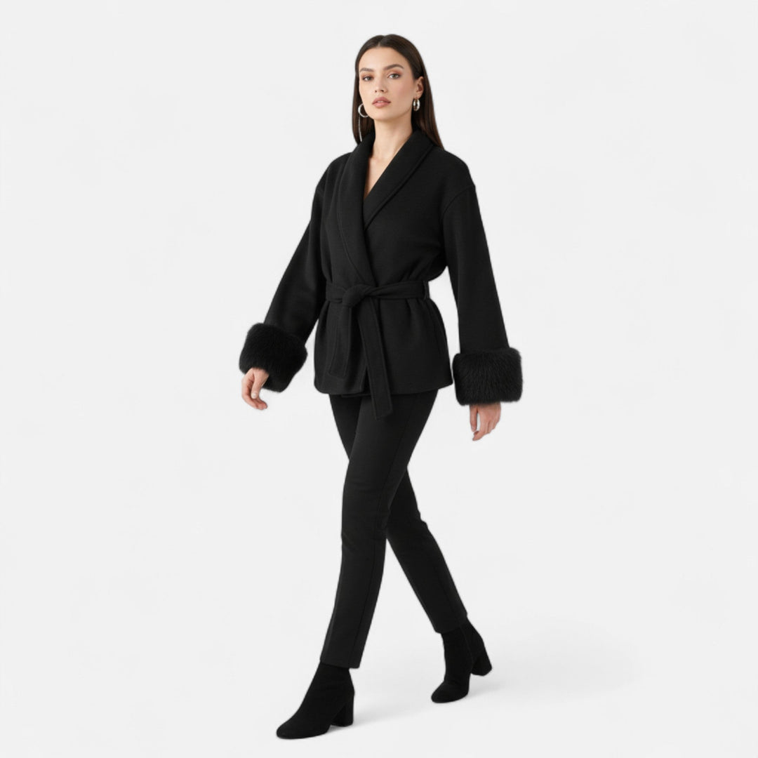 Charles Maison | Women’s Faux-Fur Coat – Ivy League Lace-Up Elegance