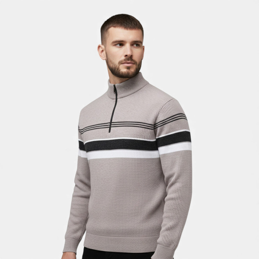 Charles Maison | Men’s Thick Half-Zip Striped Knit Sweater