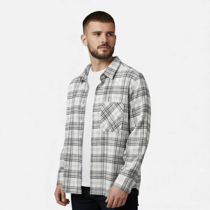 Charles Maison | Men’s Plaid Long-Sleeve Loose Shirt with Pocket