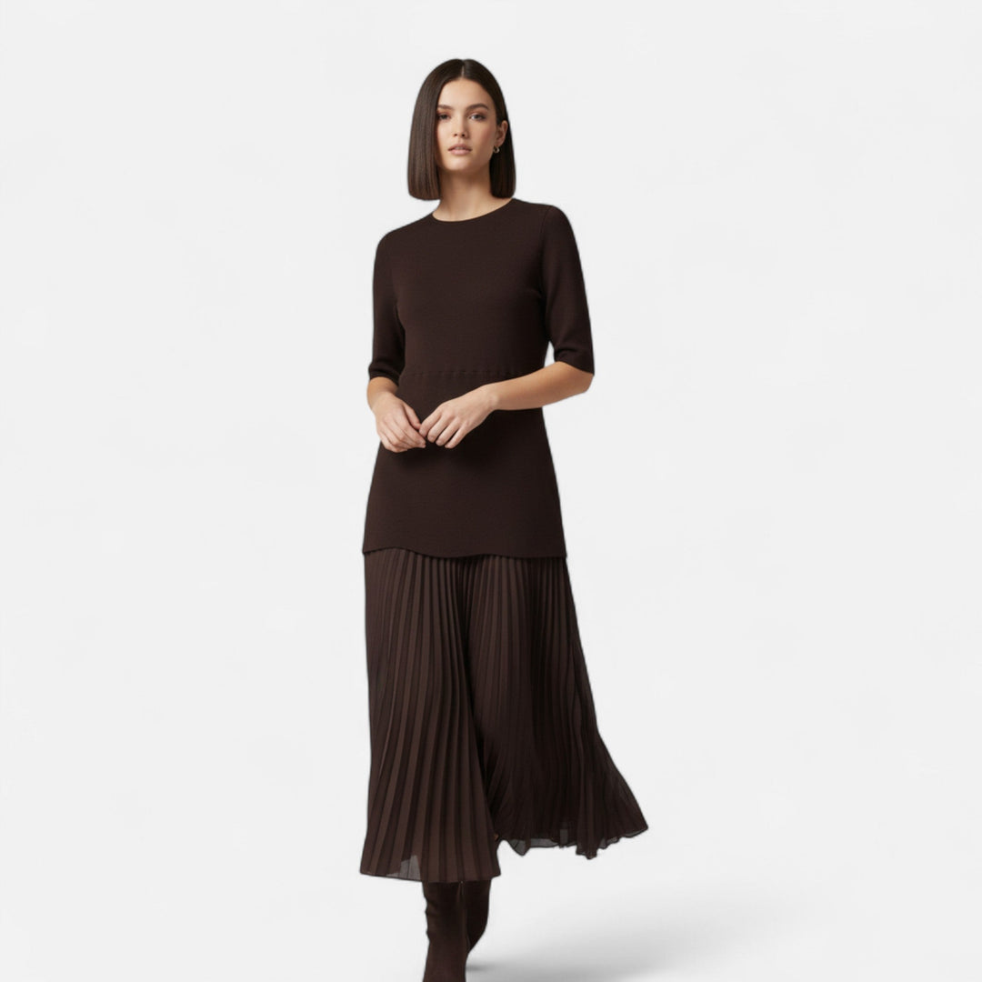 Charles Maison | Women’s Vintage Pleated Dress – Half Sleeve Autumn Elegance