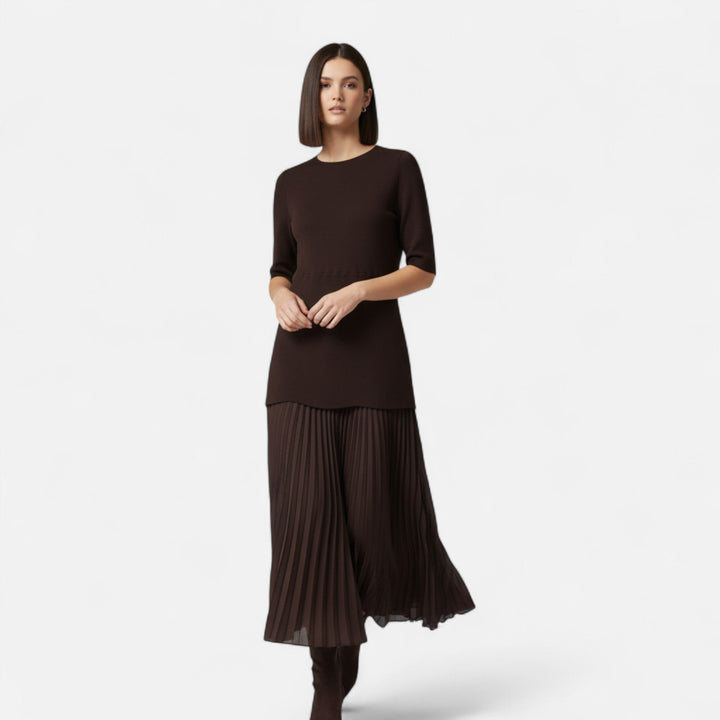 Charles Maison | Women’s Vintage Pleated Dress – Half Sleeve Autumn Elegance