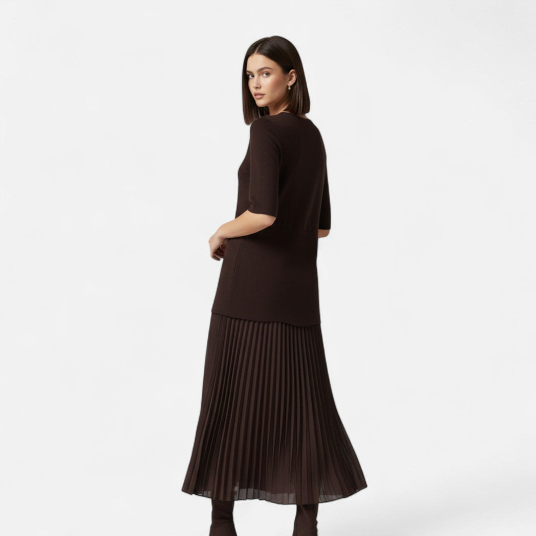 Charles Maison | Women’s Vintage Pleated Dress – Half Sleeve Autumn Elegance
