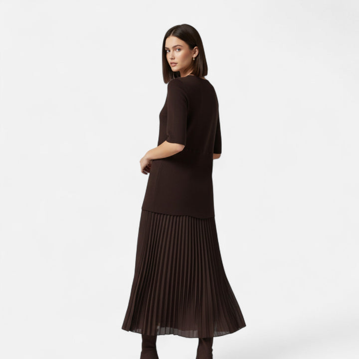 Charles Maison | Women’s Vintage Pleated Dress – Half Sleeve Autumn Elegance